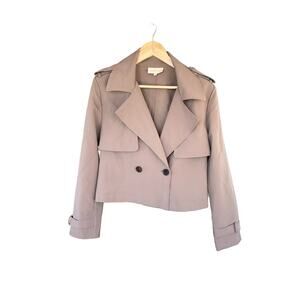 MELLODAY Women's Tan Double-Breasted Front Button Cropped Trench Coat
